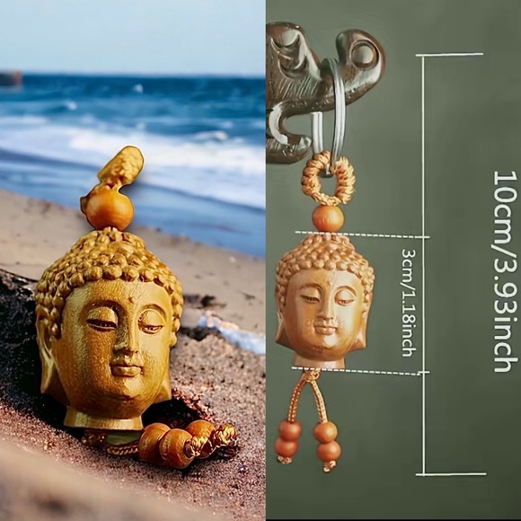 Buddah key ring wood FOB boho yoga meditation new age vintage style NEW gift - Picture 7 of 7